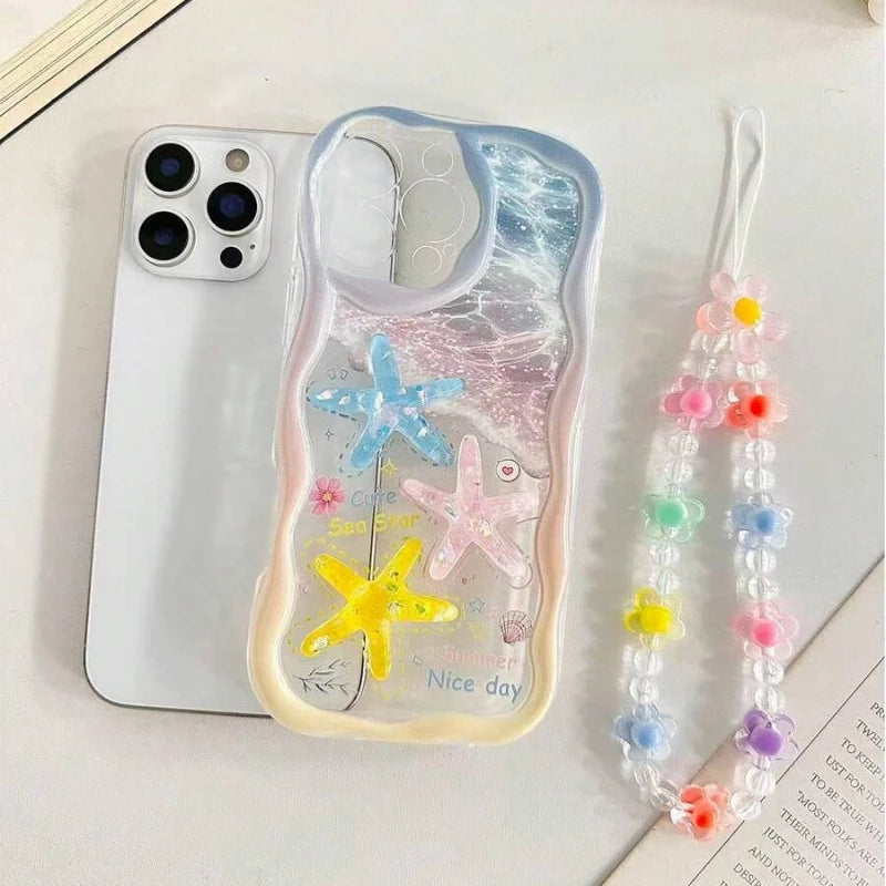 Cartoon Starfish Shell Transparent Wavy-Edge Phone Case For iPhone