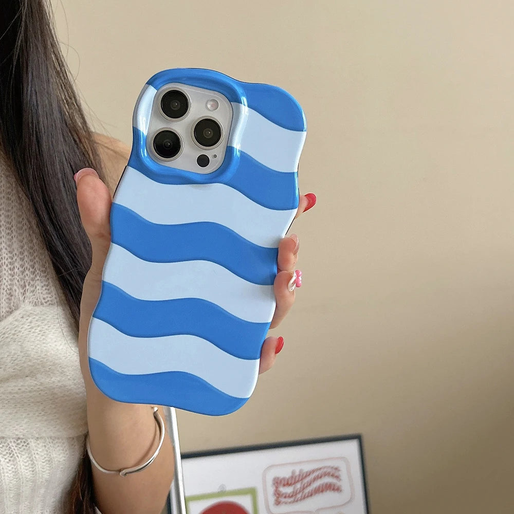 Cute Glossy Wave Pattern Hit Color Stripe Phone Case