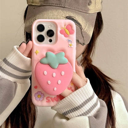 Cartoon Strawberry Hand Grip Holder Soft Silicone Phone Case