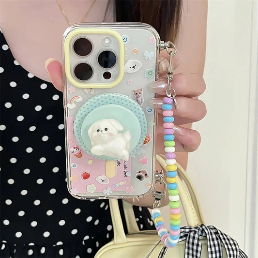 Clear Cute Puppy Magnetic Stand Phone Case