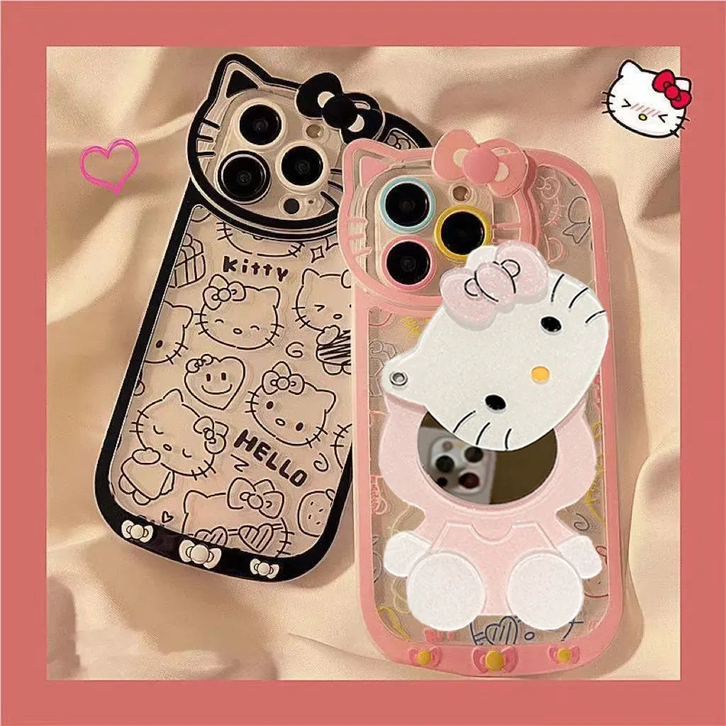 Hello Kitty Line Makeup Mirror Phone Case For iPhone