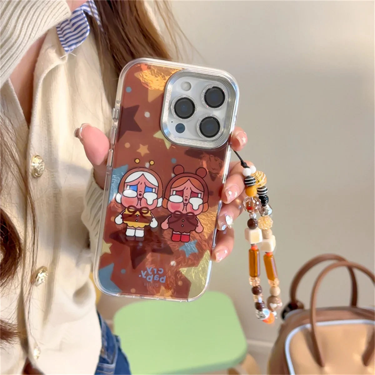Kawaii Brown Girl Cartoon Phone Case For iPhone