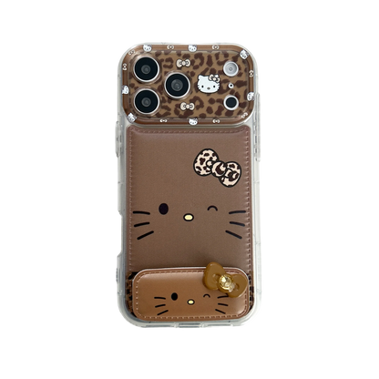 Luxury Cute Foundation Make Up Brown Kittyy Phone Case with Stand Case For iPhone