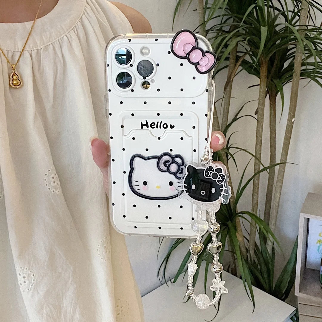 Cartoon Hello Kitty Bow Pendant Cute Polka Dot Phone Case For iPhone