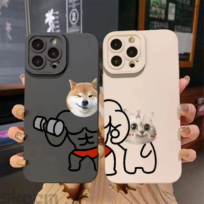 Funny Fitness Shiba Dog And Cat  Couple Phone Case For iPhone