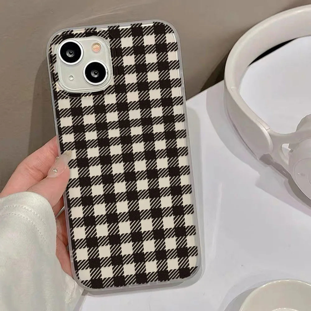 Black White Plaid Pattern Matte Clear Phone Case For iPhone