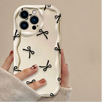 Black With Bow Love Heart Shape Wave Phone Case  For iPhone