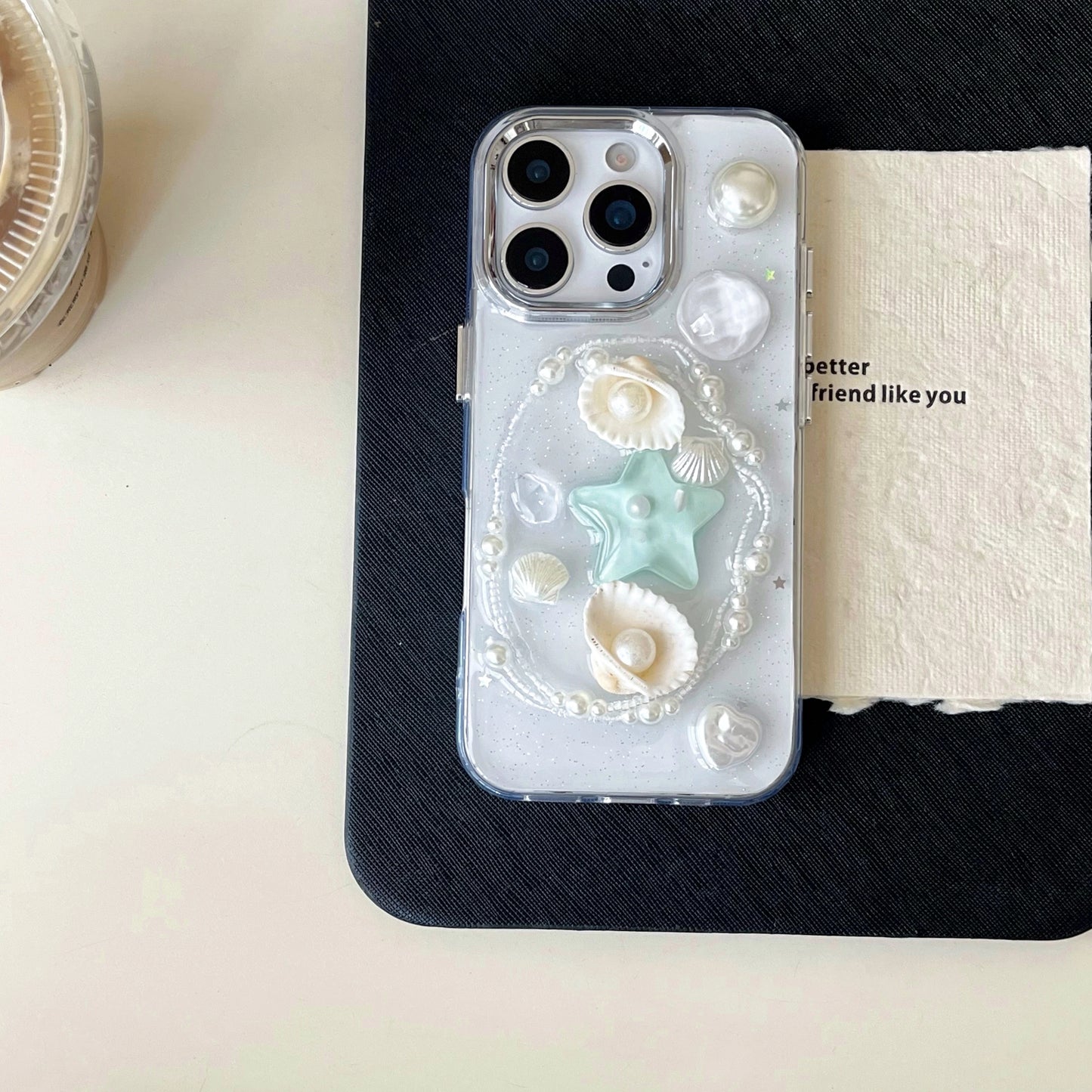 Sweet Summer Vibe Transparent 3D Pearl Shell & Starfish Decor Lovely Phone Case