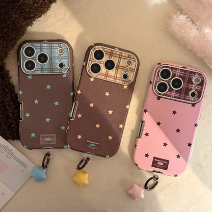 Korean Retro Stars Plating Leather Texture Phone Case For iPhone