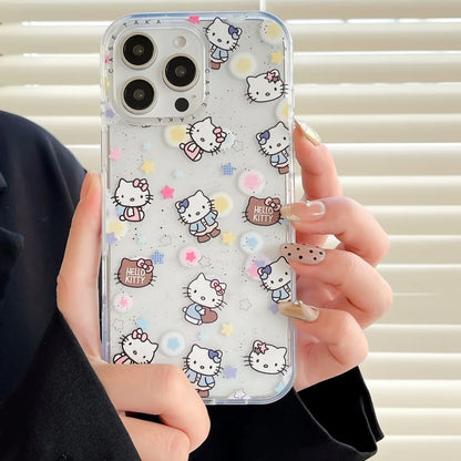 Star Kitty Cat Sparkling Pink Edge Transparent Case Phone Case For iPhone
