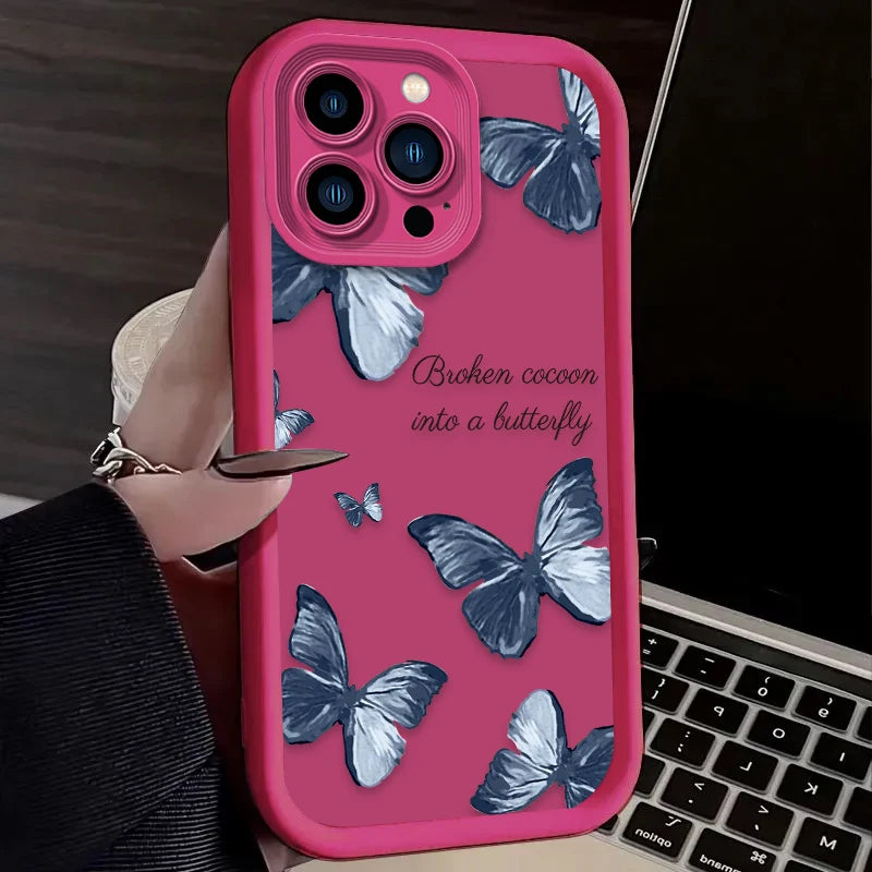 Pink Butterfly Soft Silicone Case For iPhone