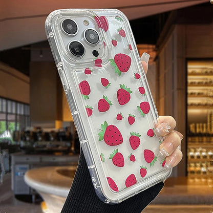 Summer Strawberry Flowers Print Clear Phone Case