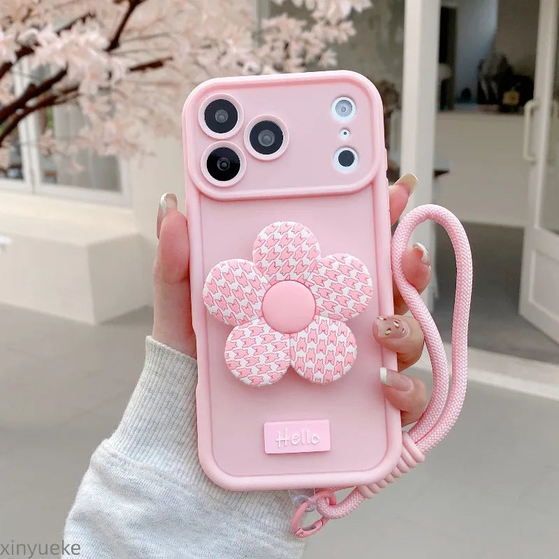 Cute 3D Flower Desktop Stand Phone Case For iPhone