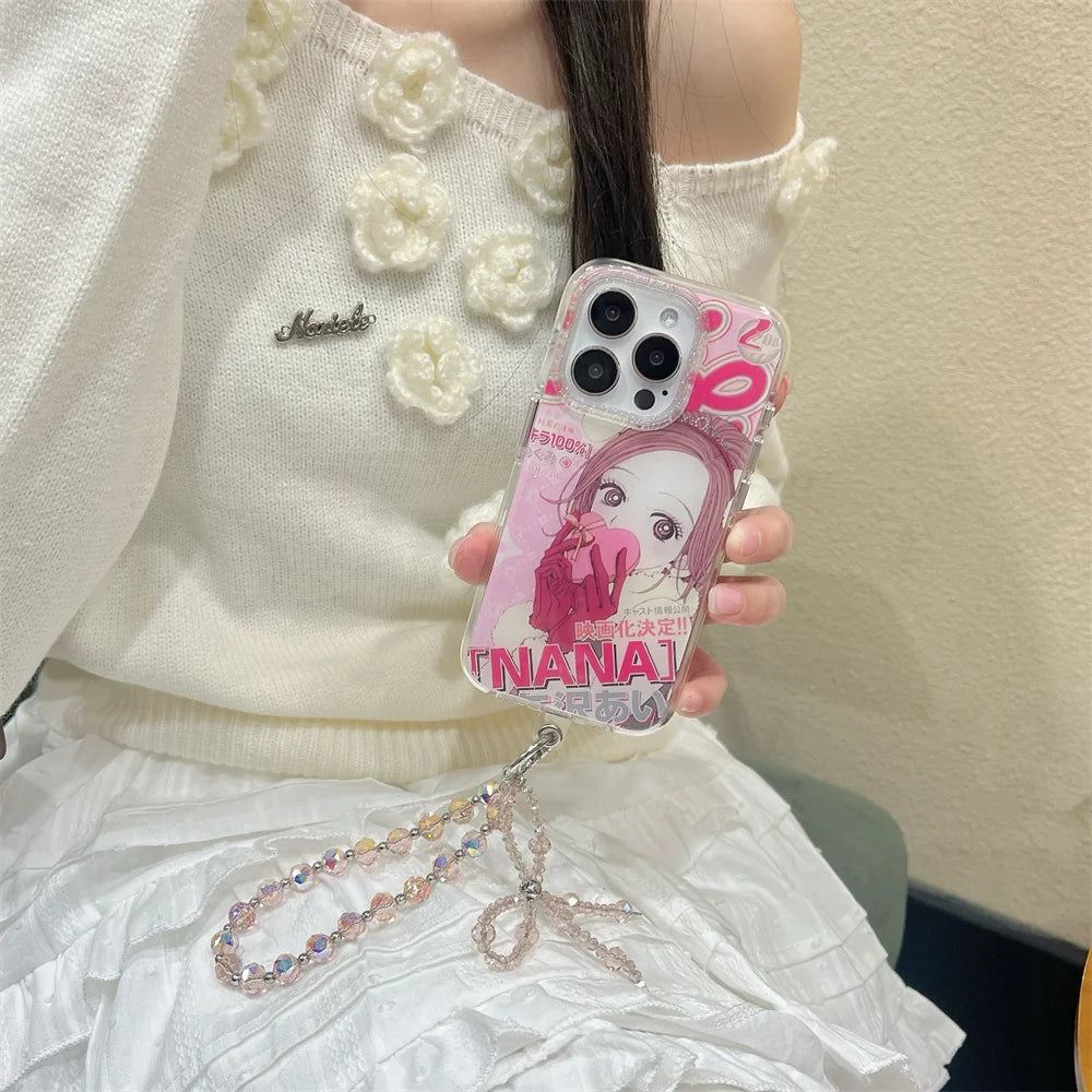 Japan Korean Cute Cartoon Girl kawaii Phone Lanyard Case For iPhone
