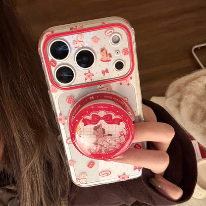 2026 Korean Cartoon Pony Quicksand Magnetic Bracket Phone Case For iPhone