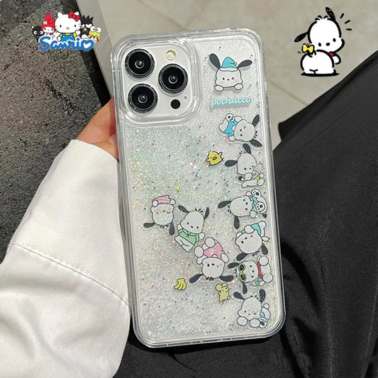 Kawaii Kuromi Cute Quicksand Anti-Fall Protective Case Girls Gifts For iPhone