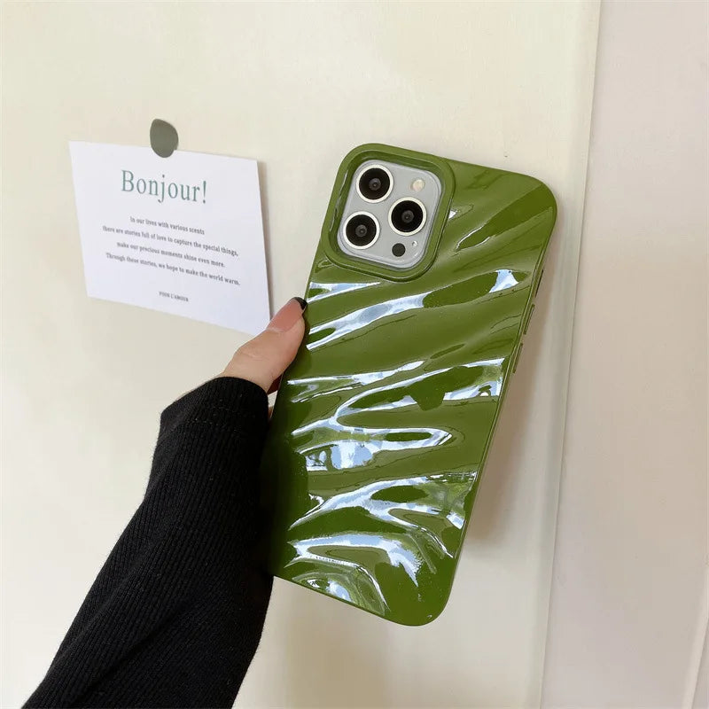 Luxury Solid Color Fold Wrinkle Wavy Phone Case For iPhone
