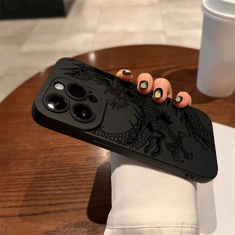 Black Chinese Dragon Silicone Phone Case For iPhone