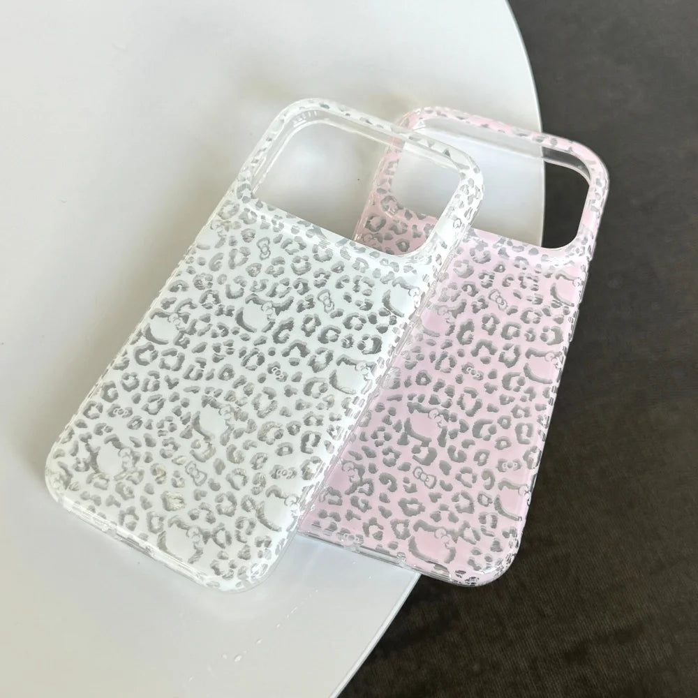 Cute Half Pack Leopard Print Sanrio Hello Kitty Head Phone Case For iPhone