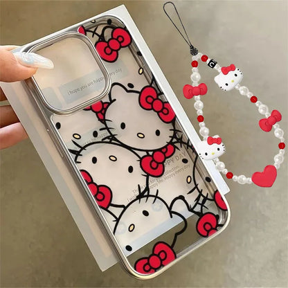 Red Hello Kitty Face Bow Strap Phone Case For iPhone