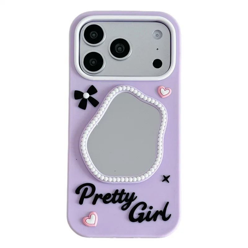 Luxury 3D Bowknot Love Heart irregular MakeUp Mirror Phone Case For iPhone