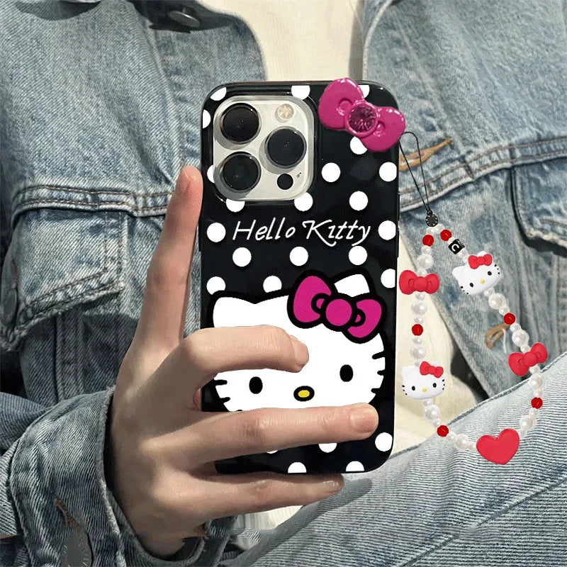 Wave Point Hello Kitty Bow Strap Phone Case For iPhone