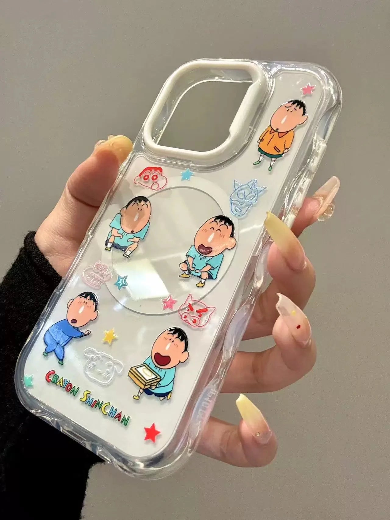 Cute Anime Funny snot Boochan Crayon Shin-chan Magnetic Holder Magsafe Wireless Charge Case For iPhone
