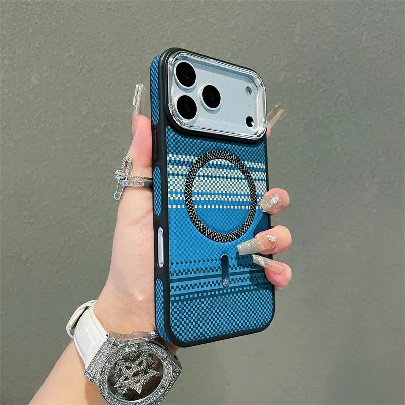 Luxury Colorful Striped Carbon Fiber Texture Magnetic Phone Case For iPhone