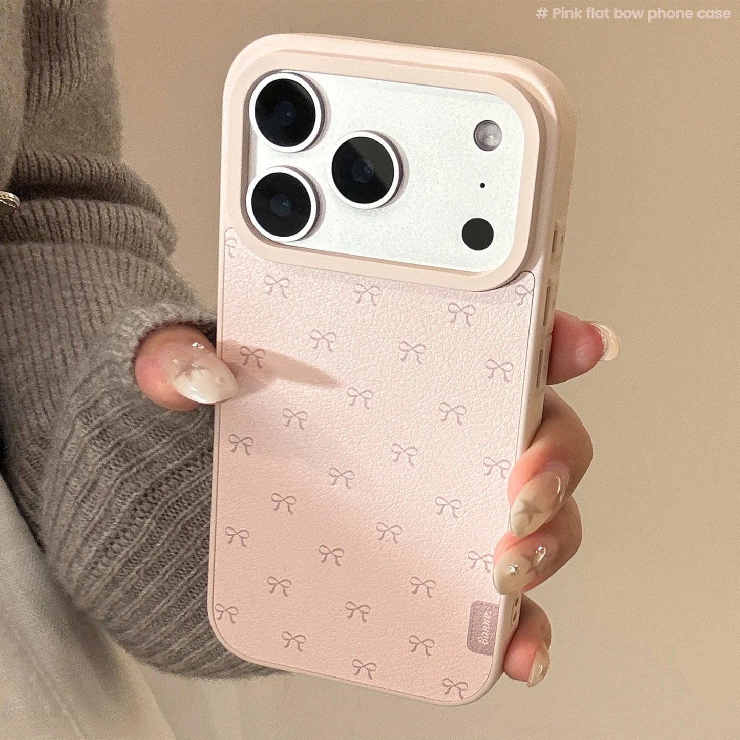Korean Full Screen Pink Bowknot Leather Texture Phone Case For iPhone
