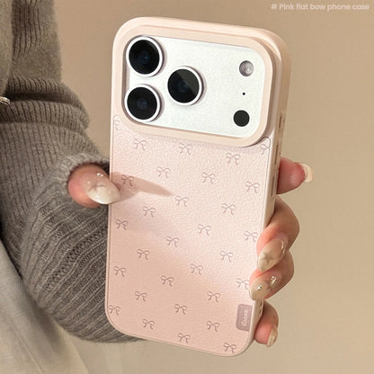 Korean Full Screen Pink Bowknot Leather Texture Phone Case For iPhone