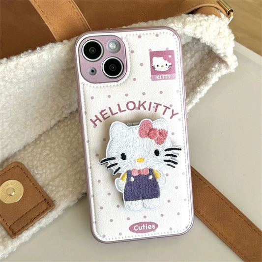 Leather Pattern Cute Hello Kitty Holder Phone Case