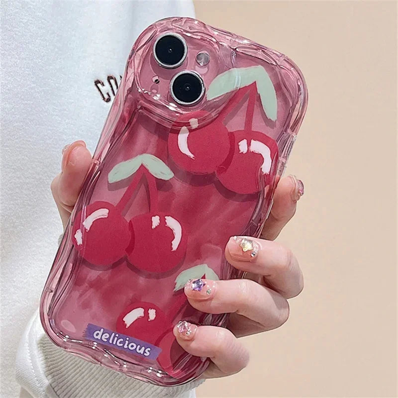 Pink Peach Cherry Soft Clear TPU Phone Case For IPhone