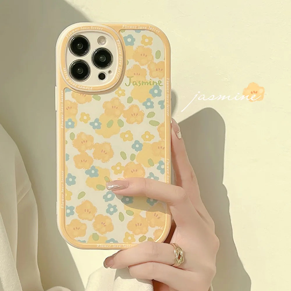 Korean Full Screen Flowers Cartoon Animals Phone Case For iPhone