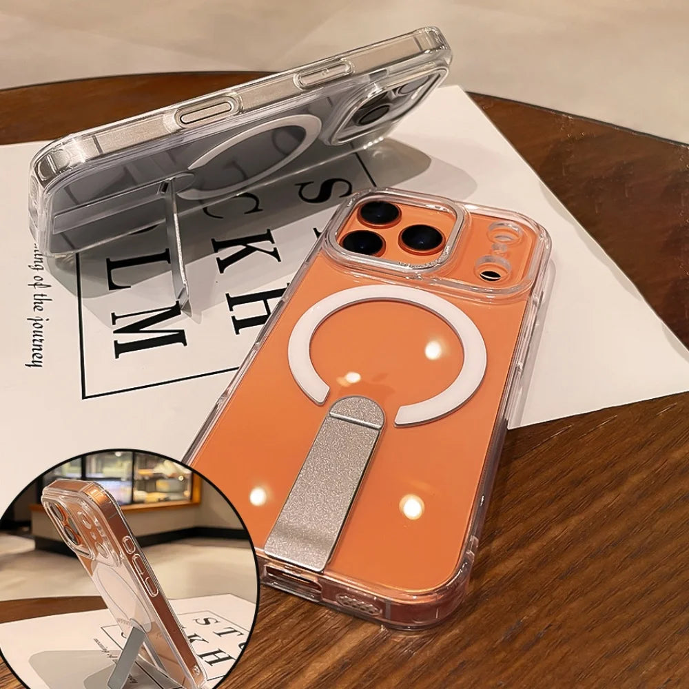 Folding Stand Holder Wireless Charging Phone Cases For iPhone