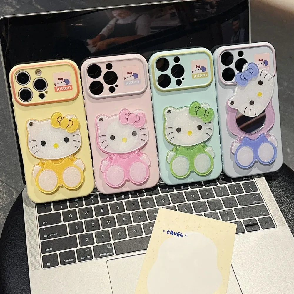 Kawaii Cartoon Cat Mirror Stand Phone Case Suitable For iPhone
