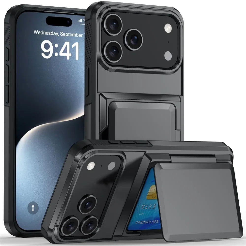 Heavy Duty Wallet Card Slot Phone Case For iPhone