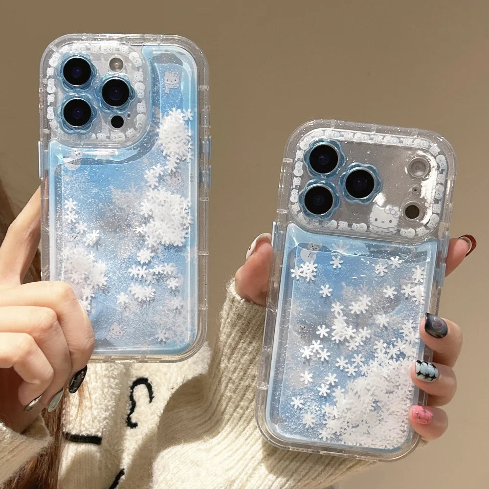 Flower Flowing Sand Snowman Kitty Snowflake Soft Cover For iPhone