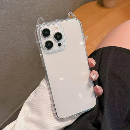 Cute Cat 3D Ears Transparent Phone Case
