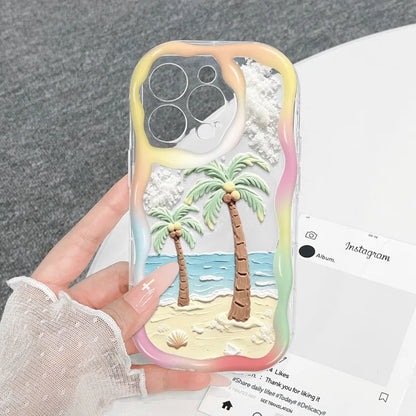 Summer Beach Coconut Trees Wavy-edge Phone Case For iPhone