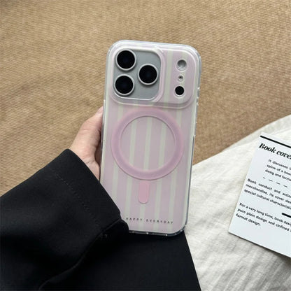 Fashion Pink Purple Stripe Magnetic Phone Case For iPhone