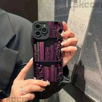 Vintage Purple Bookcase Painted Phone Case For iPhone
