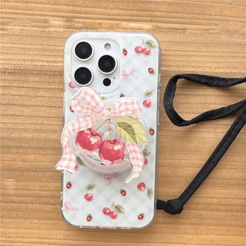 Cute Bow Cherry Magnetic Phone Case