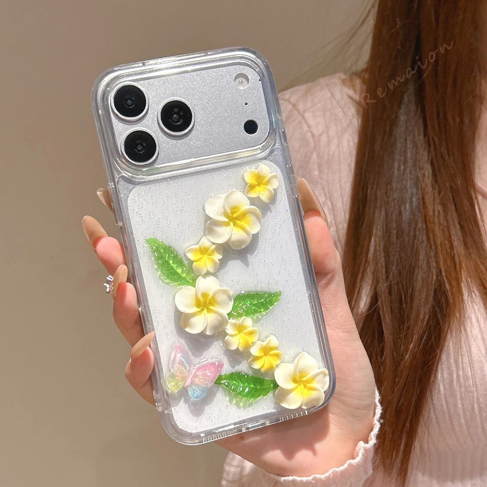 Cute 3D Flower Glitter Phone Case For iPhone