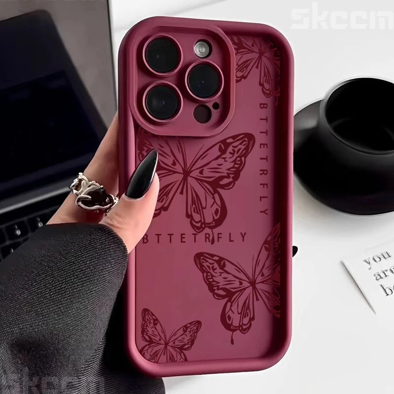 Pink Cute Butterfly Silicone Soft Phone Case For iPhone