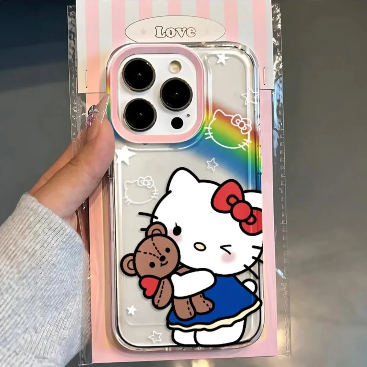 Hello Kitty Bow Rainbow Bear Phone Case For iPhone