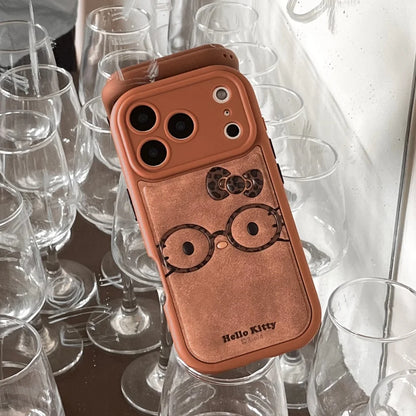 Brown Cute Leather Leopard Print Glasses Kiity Phone Case Suitable For iPhone