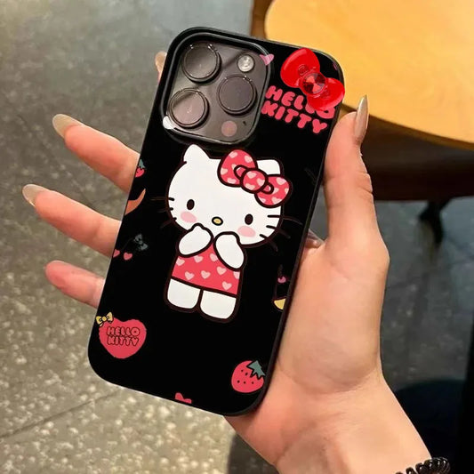 Cartoon Strawberry Hello Kitty Bow Strap Phone Case For iPhone