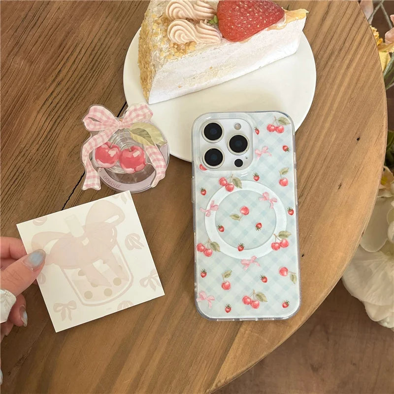 Cute Bow Cherry Magnetic Phone Case