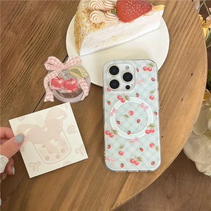 Cute Bow Cherry Magnetic Phone Case
