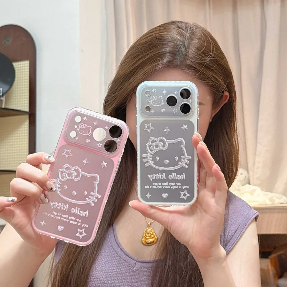 Cute Cartoon Pink Silver Bottom Star Kitty Head Phone Case For iPhone